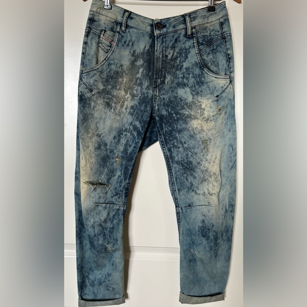 Diesel Blue Distressed Acid Wash Jeans Size 31” x 32”